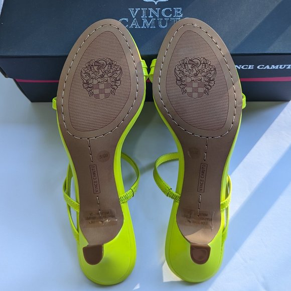 VINCE CAMUTO Neon Yellow Napa Leather Sandals Size 5.5 - Picture 7 of 10